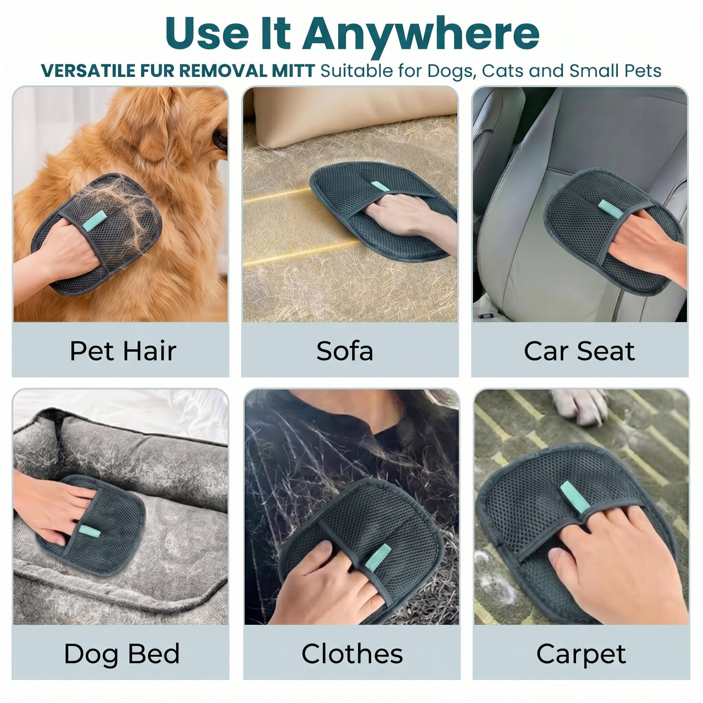 Pet Hair Removal Gloves (Reusable Grooming Mitt)