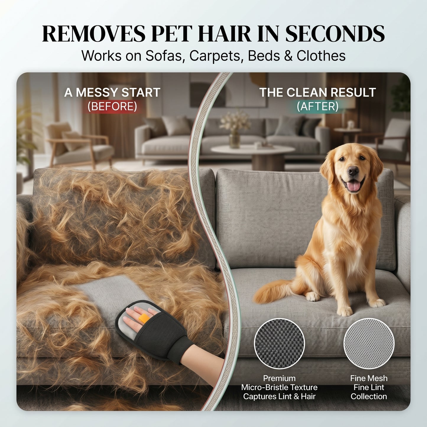Pet Hair Removal Gloves (Reusable Grooming Mitt)