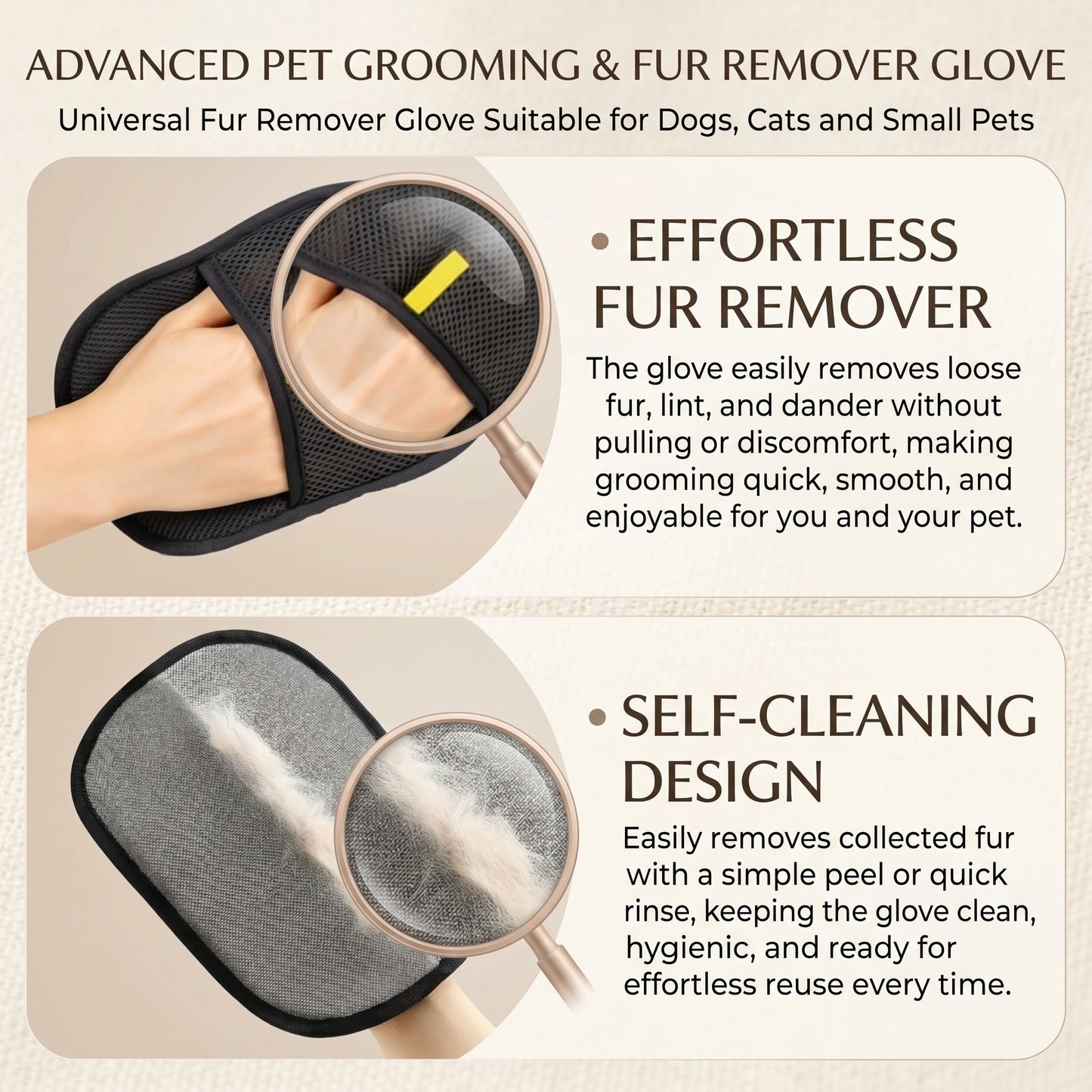 Pet Hair Removal Gloves (Reusable Grooming Mitt)